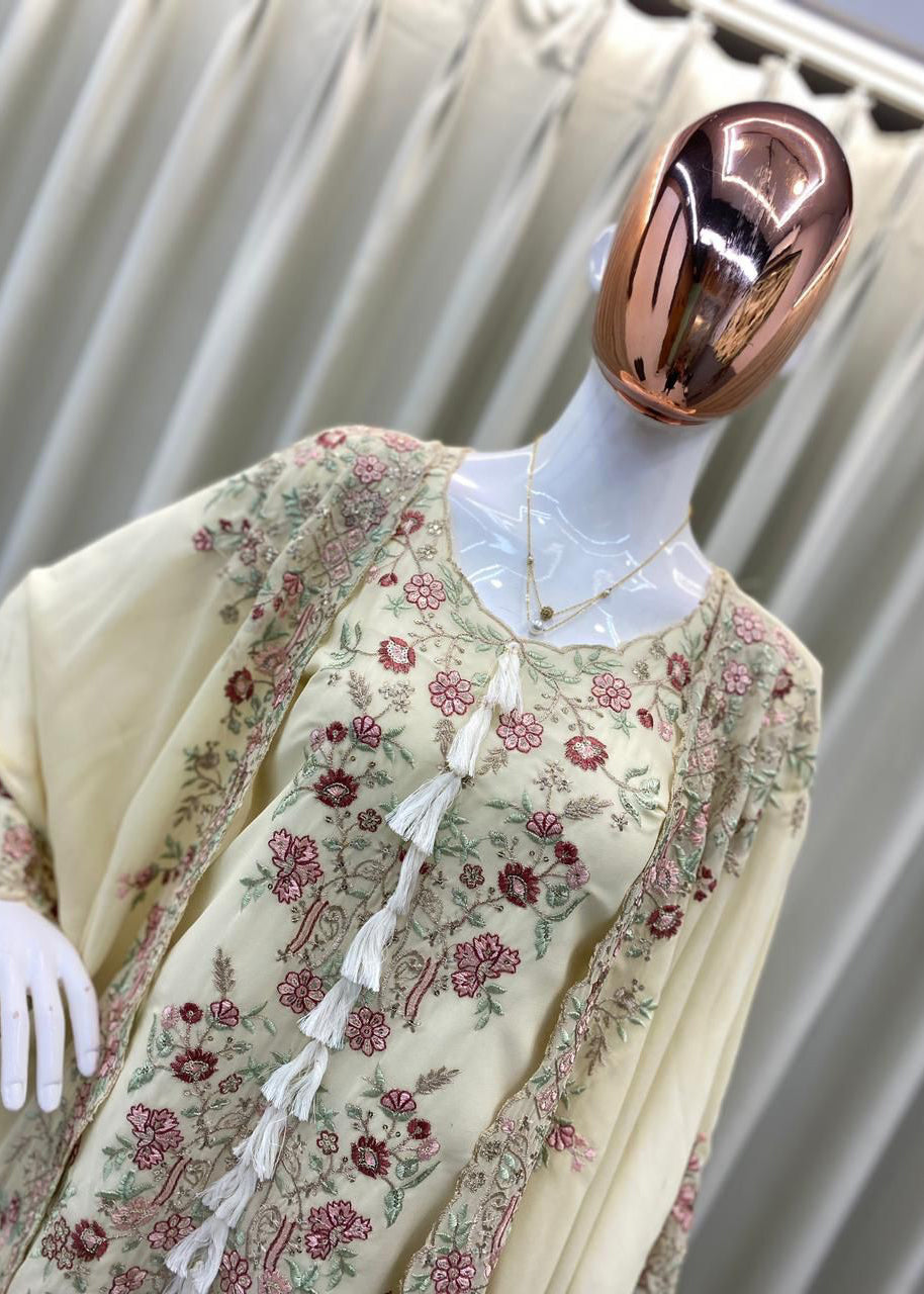 Peach Faux Georgette Embroidery Work Salwar Suit