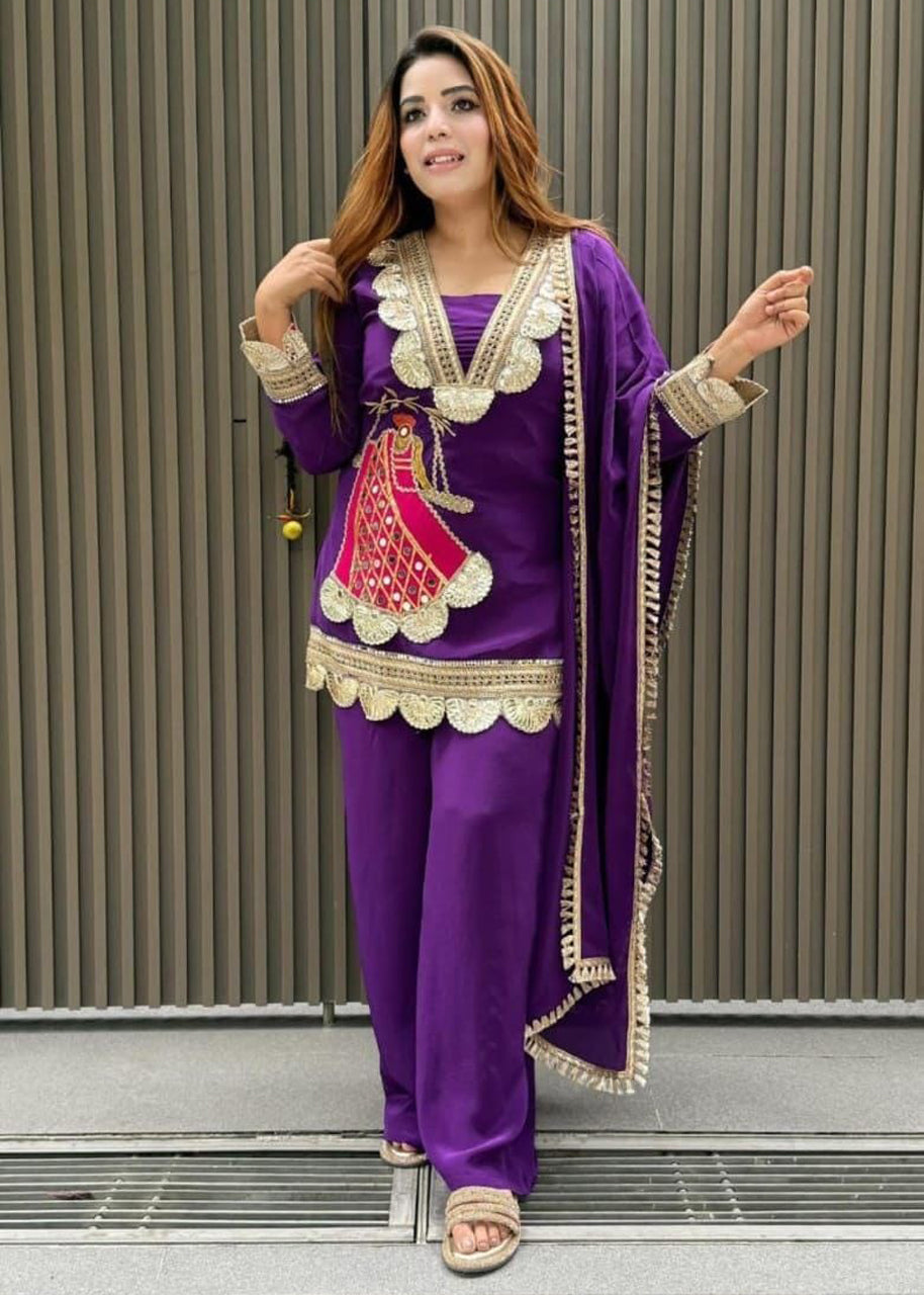 Festive Rani Pink Kurta Set with Peacock Embroidery & Gota Work