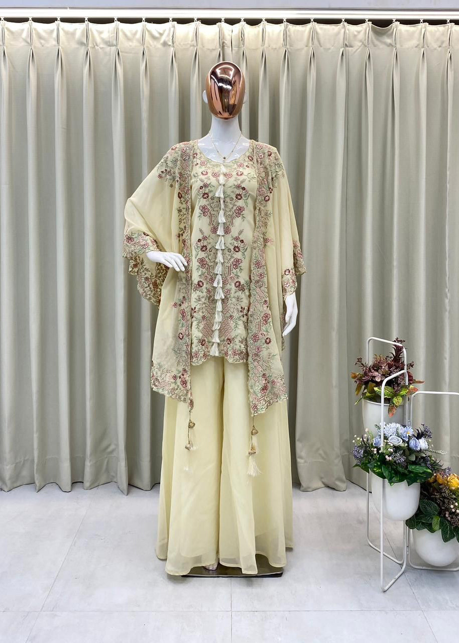 Peach Faux Georgette Embroidery Work Salwar Suit