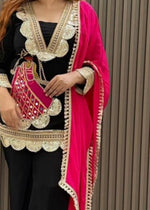 Festive Rani Pink Kurta Set with Peacock Embroidery & Gota Work