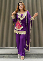 Festive Rani Pink Kurta Set with Peacock Embroidery & Gota Work