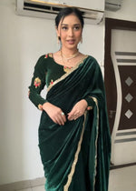 Bottle Green Velvet Ready To Wear Saree