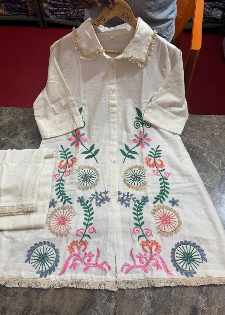 STYLIST COTTON FLAX EMBROIDERY WORK CO ORD SET B