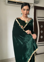 Bottle Green Velvet Ready To Wear Saree