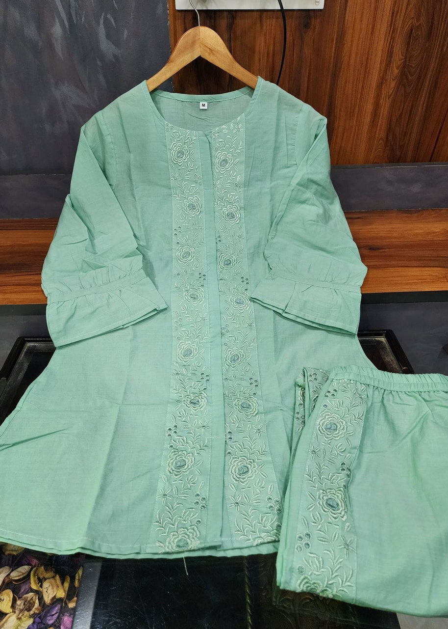 Embroidered Cotton Kurti & Pant Co-ord Set